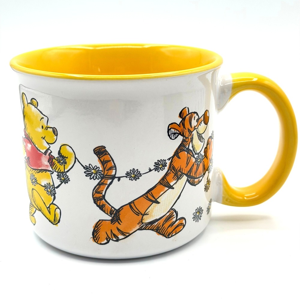 Disney Winnie the Pooh Daisy Days Mug White Yellow Tigger Piglet Eeyore Bright